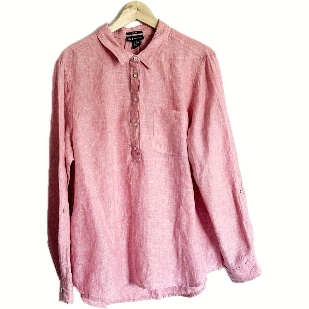 Pink Linen Blouse, Button Sleeve, Coastal, Beach, Slow Fashion, Jones New York L